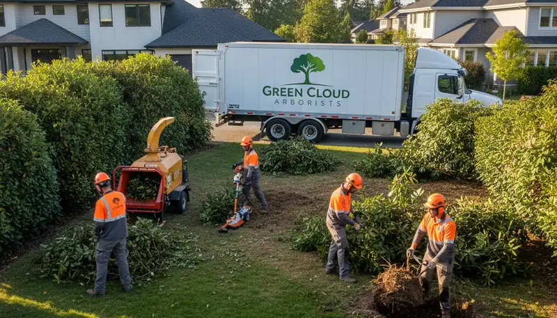Professional shrub removal service in Allen, TX clearing overgrown bushes for a tidy landscape