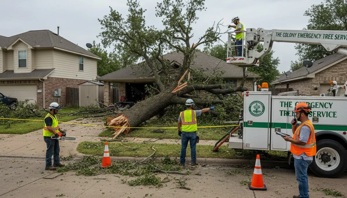 Emergency tree removal after storm damage in The Colony, TX restoring property safety