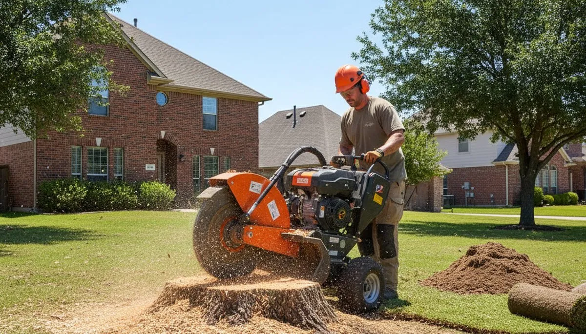 Professional stump grinding service removing tree stumps in McKinney, TX for Allen tree removal company