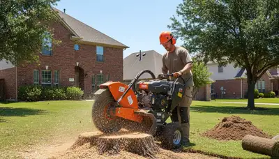 Professional stump grinding service removing tree stumps in McKinney, TX for Allen tree removal company