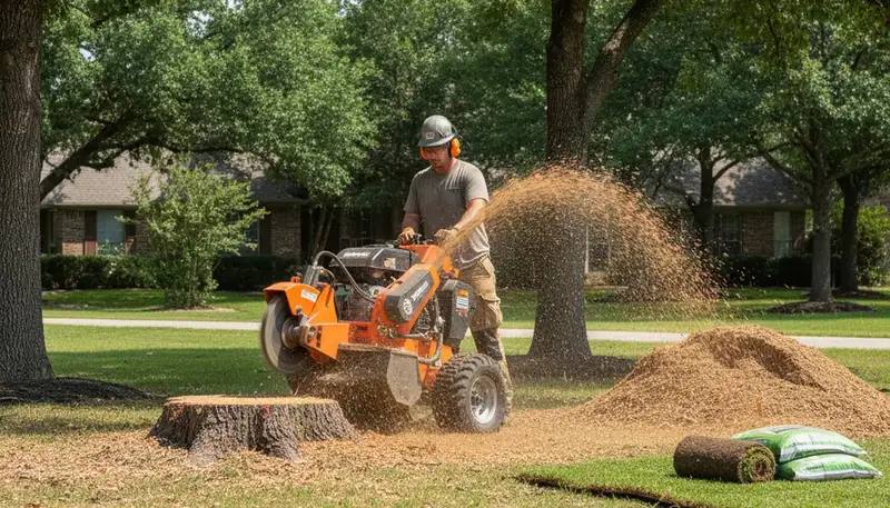 Professional stump grinding service removing tree stump in Prosper, TX for Allen tree removal experts