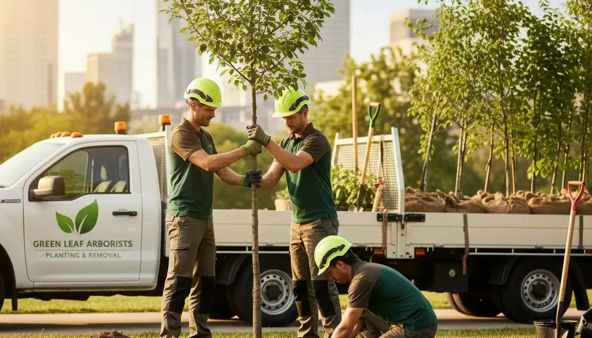 Arborist planting young tree in Allen, TX for Chop Chop Tree professional tree planting service