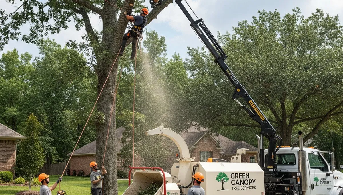 Professional tree removal crew working safely in Allen, TX for Chop Chop Tree service