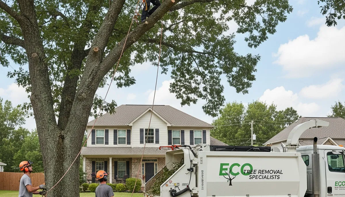 Professional tree removal service crew working in Allen, TX yard by Chop Chop Tree