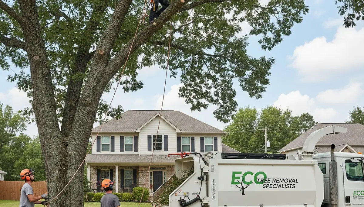 Professional tree removal service crew working in Allen, TX yard by Chop Chop Tree