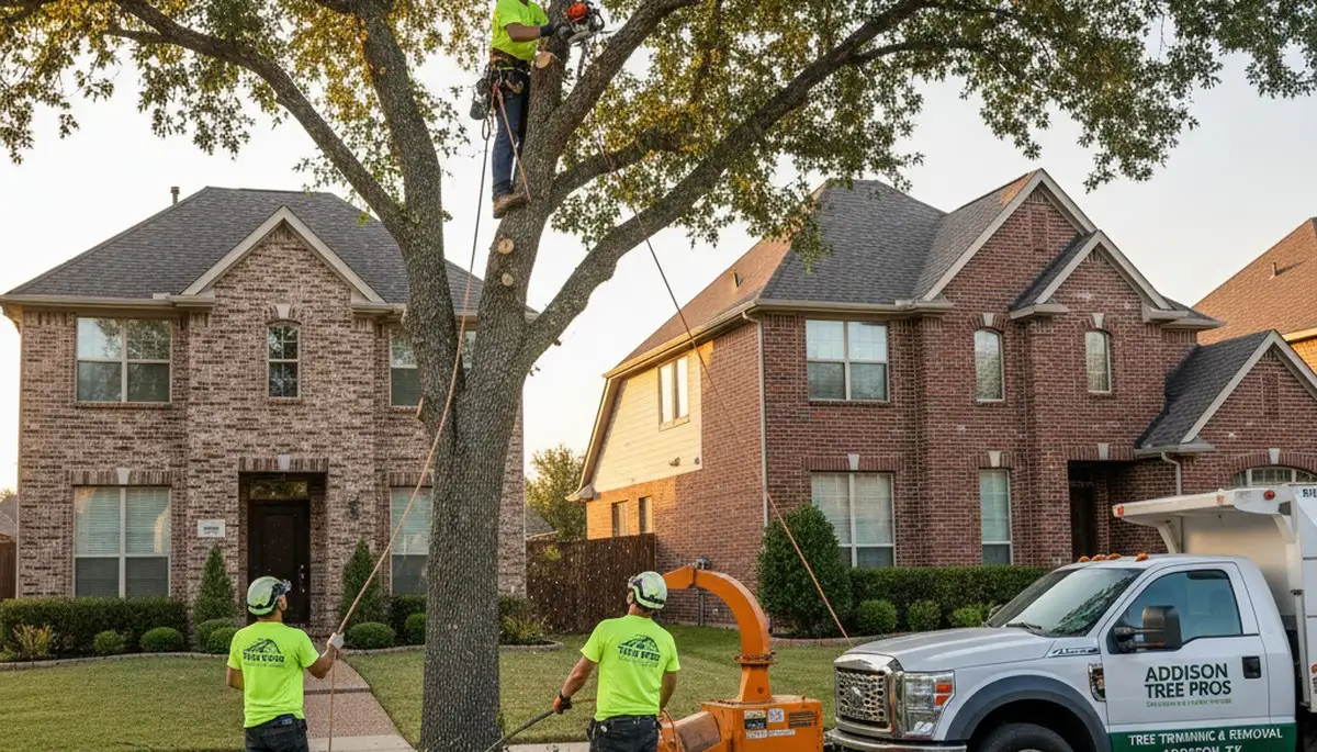 Professional tree removal service in Allen, TX by certified arborists safely clearing residential trees
