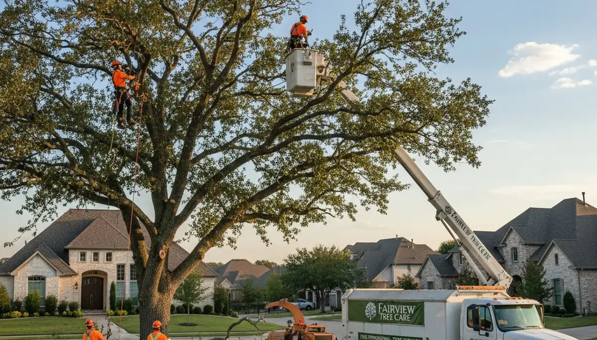 Professional tree removal service in Allen, TX safely cutting large oak tree branches