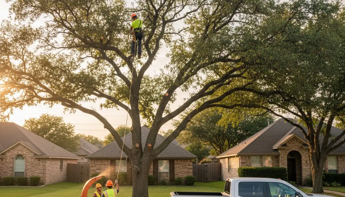 Professional tree removal service in Allen TX safely cutting and clearing large oak tree