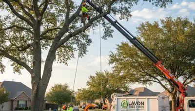 Professional tree removal service in Allen, TX safely clearing large oak trees for homeowners