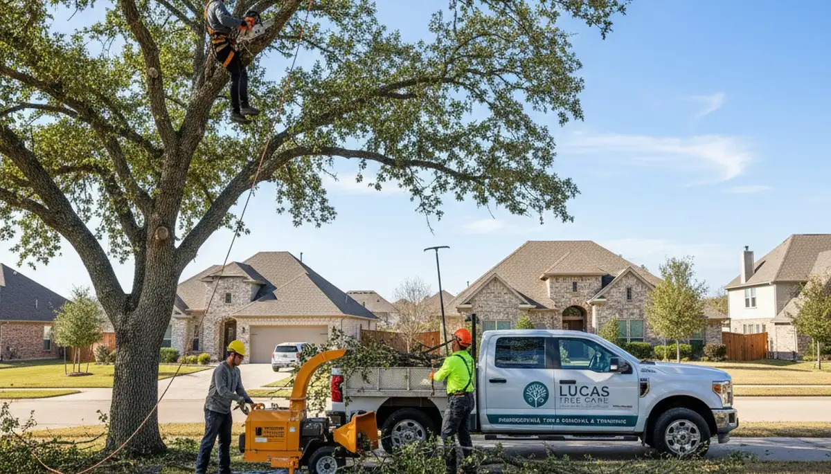 Professional tree removal service in Allen, TX safely cutting and clearing large oak tree