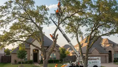 Professional tree removal service in Allen, TX safely clearing large oak trees for homeowners