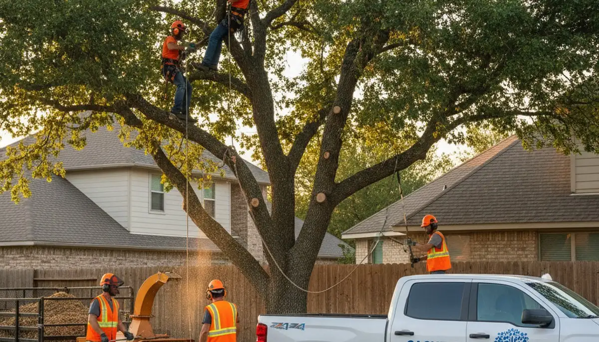 Professional tree removal service in Allen TX safely clearing large oak tree branches