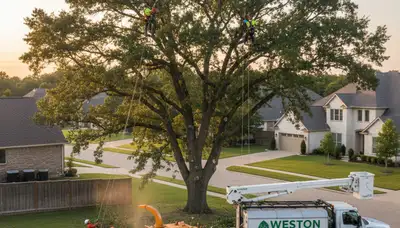 Professional tree removal service in Allen, TX safely cutting and clearing large oak tree