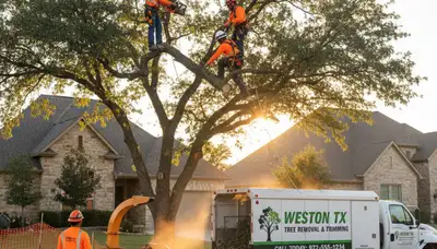 Professional tree removal service in Allen, TX safely cutting and clearing large oak branches