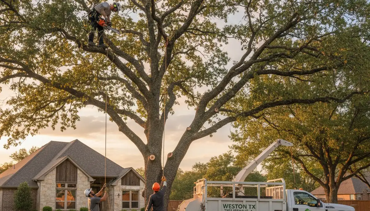 Professional tree removal service in Allen TX safely cutting and clearing large residential trees