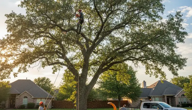Professional tree removal service in Allen TX safely clearing large oak trees